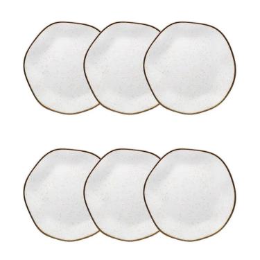 Imagem de Jogo de 6 Pratos Sobremesa Oxford Ryo Maresia 21,5 Cm Branco e Marrom