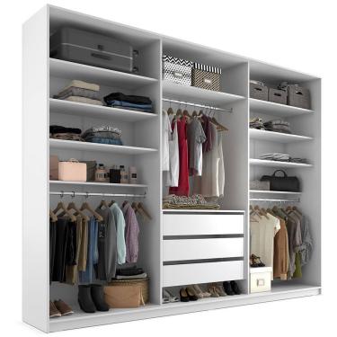 Imagem de Closet Casal Guarda Roupa Sem Porta 237cm 3 Gavetas MDF Pisa R02 Branco - Lyam Decor