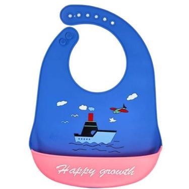 Imagem de Babador Infantil Azul Escuro Impermeável C/ Bolso Pega Migalhas Castel
