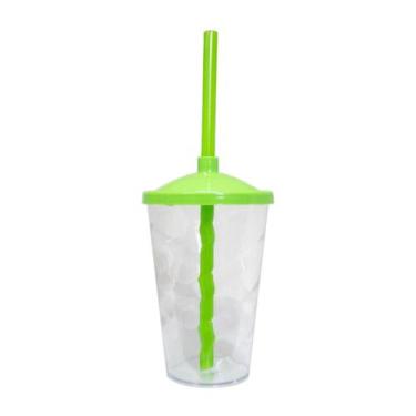 Imagem de 12 Copos Twister Com Tampa e Canudo Cristal Colorido 400ml - M&Ca Plás