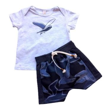 Imagem de Conjunto Bebê Masculino Camiseta + Bermuda Glinny, Mescla neve, M
