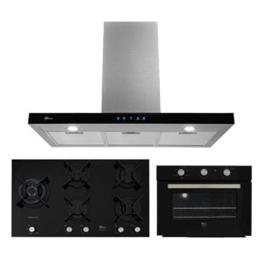 Imagem de Kit Infinity Fischer: Forno Elétrico Preto Coifa Cooktop 5B Duo, 220V