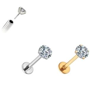 Imagem de Piercing Ponto Luz Brilhante Push Pin Aço Cirúrgico Ouro PVD Cor:Doura