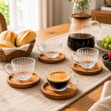 Imagem de Conjunto de 4 Xícaras Montecarlo Cafe Cristal c/ Pires 80ml - Hauskraf