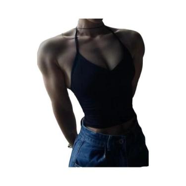 Imagem de Top De Ginástica Feminino Sem Costura Longline Com Alças E Costas Aber