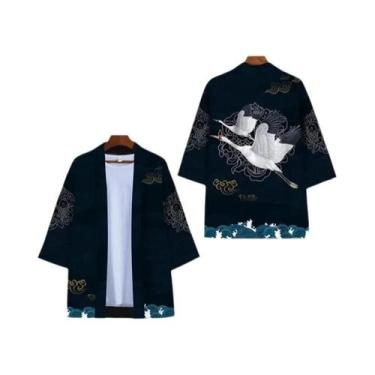 Imagem de Kimono Unissex Preto E Branco Cosplay Samurai Cardigan Yukata Fantasia