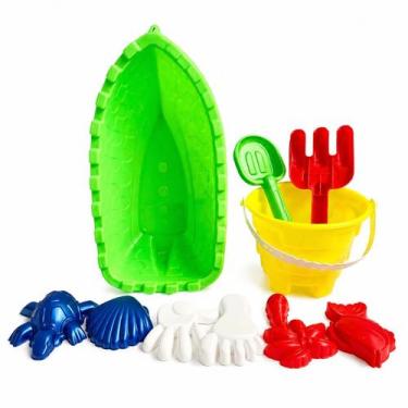 Imagem de Kit Brinquedo De Praia Infantil Barquinho Balde e Acessórios Cor:Verde