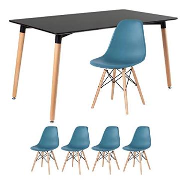 Imagem de Loft7, Kit - Mesa de jantar retangular Eames 80 x 140 cm preto + 4 cadeiras Eiffel Dsw Turquesa