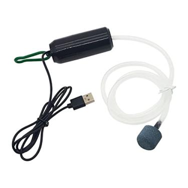 Imagem de Bomba de ar portátil de oxigênio para aquário NC, tanque de peixes silencioso USB para pesca ao ar livre, oxigenador de 5V, acessórios para aquário, economia de energia com fivela de pedra de ar – pequeno volume, preto