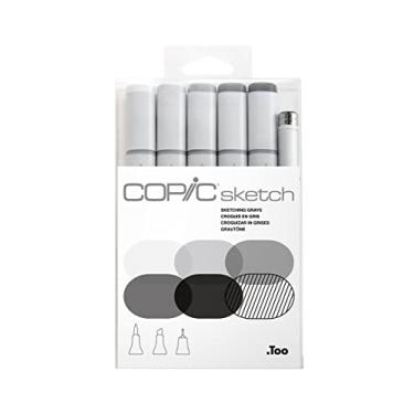 Imagem de COPIC Marcador Sketch Ponta Dupla Redonda e Chanfrada, Estojo com 5 Cores Sketching Grays + 1 Multiliner