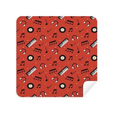 Imagem de Disco preto e notas musicais pano de limpeza vermelho tecido de camurça 2 peças