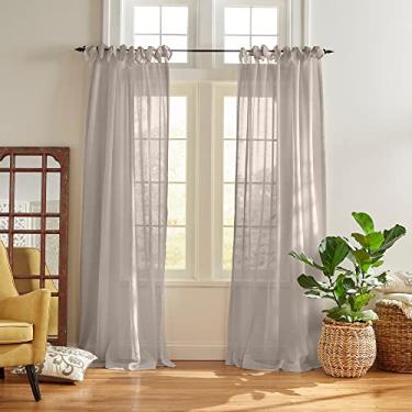 Imagem de Elrene Home Fashions Vienna Cottagecore Tie-Top Painel de cortina transparente para janela, 132 x 213 cm (1, cinza claro
