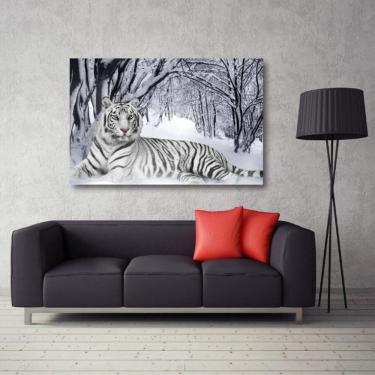 Imagem de Quadro decorativo Tigre Branco Animais com Tela em Tecido 1