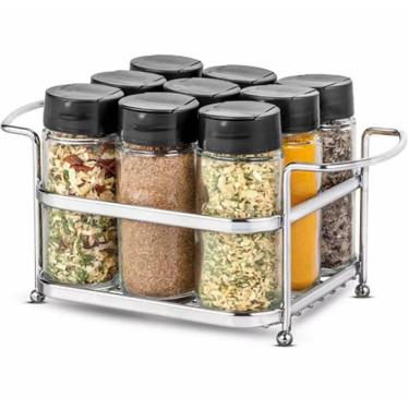 Imagem de Porta Temperos com 9 Potes Vidro Suporte Cromado Passerini