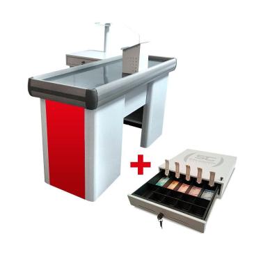 Imagem de KIT - Caixa Supermercado Empacotador Check-out 1,5m Recorte + Caixa Dinheiro Manual Vermelho
