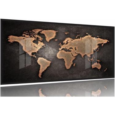 Imagem de Quadro Mapa Mundi Mosaico 3 Peças Sala Quarto Escritórios 130x60 Moldura Preta 2x2