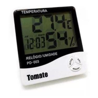 Imagem de Termo Higrômetro Temperatura E Umidade Relógio Digital Lcd - Tomate