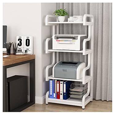 Imagem de Suporte de impressora de 4 camadas suporte de impressora de piso rack de scanner de máquina de fax móvel, prateleira de armação de metal para escritório sala de estar suporte de triturador de papel suporte de impressora para mesa (cor: branco)