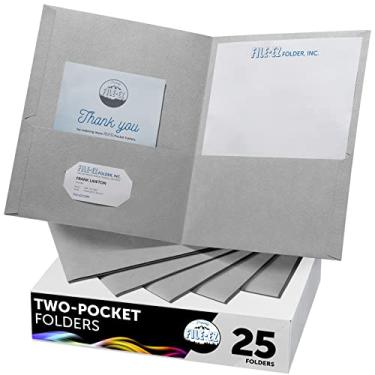 Imagem de FILE-EZ Pastas com dois bolsos, cinza, pacote com 25, papel texturizado, tamanho carta (EZ-32530)