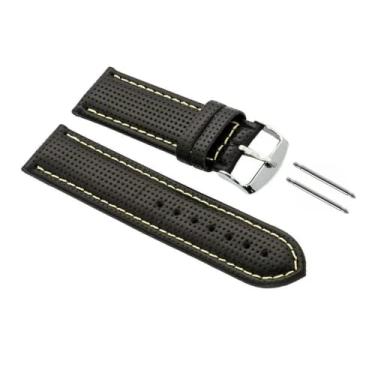 Imagem de Pulseira de couro para relógio preto com costura amarela furadinha modelo 78am (28mm)