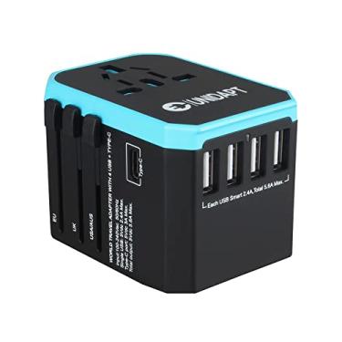 Imagem de Unidapt Adaptador universal de viagem, um carregador de parede internacional, adaptador de tomada CA com alimentação inteligente de 5,6 A e USB tipo C de 3,0 A para EUA, UE, Reino Unido, AUS (UA-101,