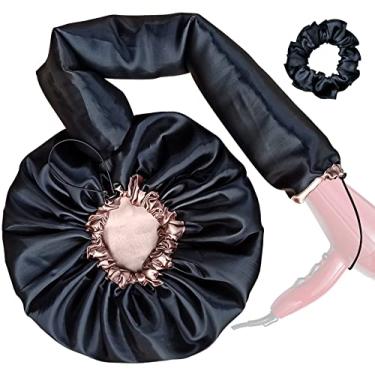 Imagem de Touca Difusora Cetim Dupla Face Secadora Anti-frizz Seda (Preto/Champagne)