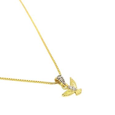 Imagem de Colar Gargantilha Com Pingente do Divino Espirito Santo Banhado A Ouro 18k Semijoia Com Pedras Strass Dourado Com Caixinha