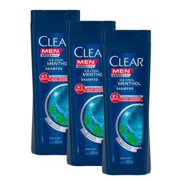 Imagem de Shampoo Clear Men Ice Cool Menthol 400ml  Kit Com Três Unidades