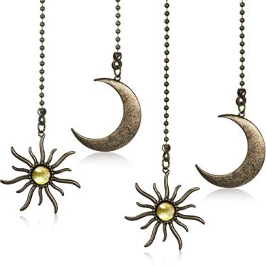 Imagem de 4 peças de 35 cm Vintage Ventilador de Teto Puxadores Corrente Totem de Cobre Puxador de Corrente Pingente Extensão Sol Lua Frisada Bola Ventilador de Corrente Extensor de Teto com Enfeites de Conector para Lâmpada de Ventilador de Luz