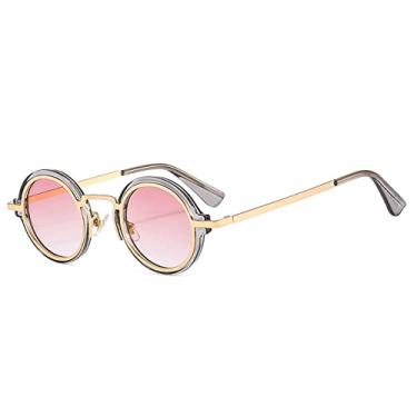 Imagem de Óculos de sol redondos pequenos da moda femininos retro punk gradiente óculos de sol masculinos populares moda óculos de sol uv400 metal, cinza rosa, tamanho único