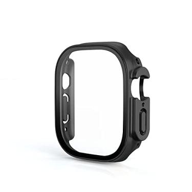 Imagem de KAPPDE Vidro + Capa para Apple Watch Case Ultra 49mm PC Bumper Capa Temperada Protetor de Tela Shell Iwatch Accessorie Series Ultra Cover (Cor: Preto Original, Tamanho: Ultra 49MM)