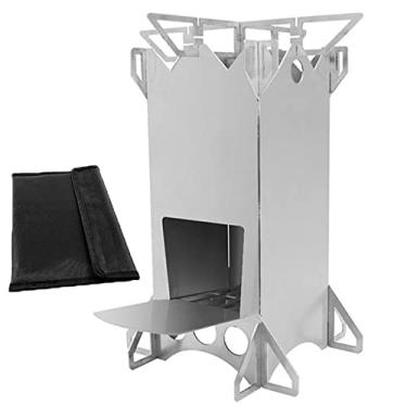 Imagem de Fogão a lenha Fogão de acampamento premium Fogão de acampamento para mochilão, caminhadas, RV e sobrevivência - Kit de fogão de barril, prata, 18,8 x 23,6 cm