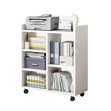 Imagem de KIZQYN Suporte de impressora móvel Prateleiras de armazenamento Rack do chão ao teto Multicamadas Carrinho de impressora de rolamento sob a mesa Rodas de suporte para impressora de mesa de escritório em casa (Cor: B-60X24X66cm)