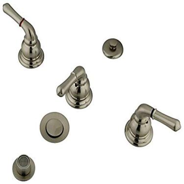 Imagem de Elements of Design Torneira de bidé EB328 com 3 alavancas e pop-up de latão, níquel escovado