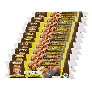 Imagem de Kit 10 Sacos de espetinho de madeira Gina 25 cm com 100 unidades para Churrasco Doces Crepes Artesanato Algodão Doce Marshmallow Kafta Queijo