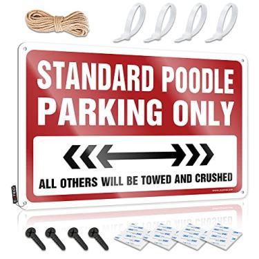 Imagem de Placas de lata engraçadas vintage padrão Poodle estacionamento apenas placa de lata decoração de escritório para homens decoração de quarto engraçada (tamanho: 30X40cm)