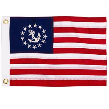 Imagem de Anley EverStrong 12 "x18" Bandeira oficial do iate dos Estados Unidos - estrelas bordadas e listras costuradas - 4 linhas de costura travada - Bandeira das bandeiras de barcos marítimos náuticos dos EUA com ilhós de latão 1 X 1,5 pés