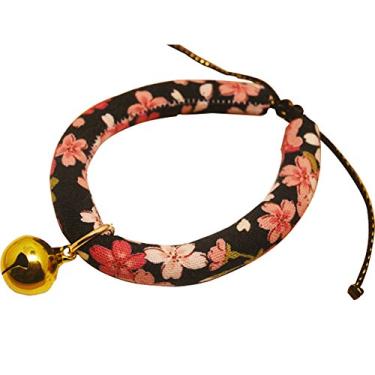 Imagem de Coleira de gato com estampa de flores estilo japonês da Creation Core com sino douradoCreation Core Medium preto CC3257XQ1-14