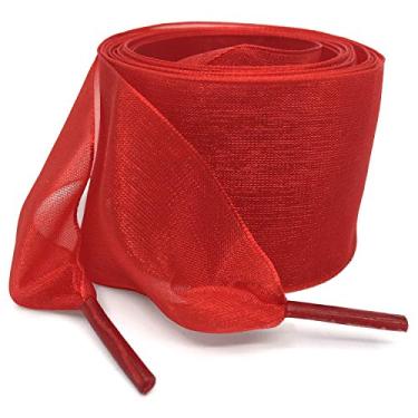 Imagem de WEGOODZF Cadarços de fio de neve planos: cadarços de sapato de seda de 4 cm de largura para tênis - 2 pares, 03 Vermelho, 39"Inch (100CM)