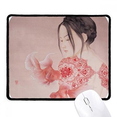 Imagem de Mousepad de pintura chinesa de beleza de corte de papel, borda costurada, tapete de borracha para jogos