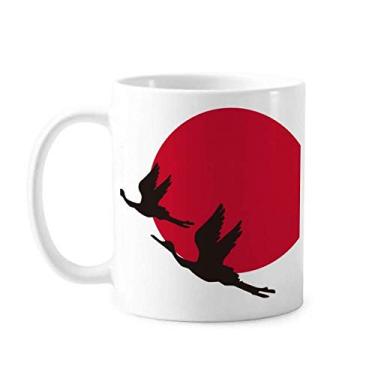 Imagem de Caneca japonesa vermelha preta com gansos voadores cerâmica copo de porcelana café louça