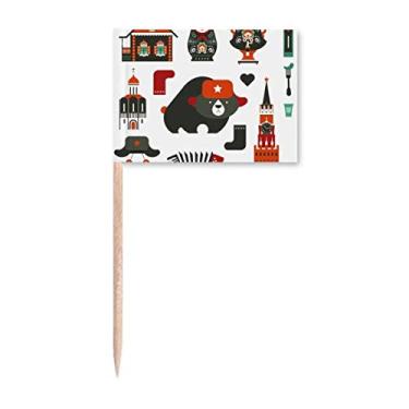 Imagem de Bear Vodka Acordeão Boneca Rússia Palito Bandeiras Marcador Topo Decoração de Festa