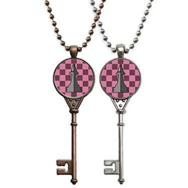 Imagem de OFFbb-USA Tabuleiro de xadrez, bispo, palavras brancas, chaveiro, pingente, joias, decoração de casais