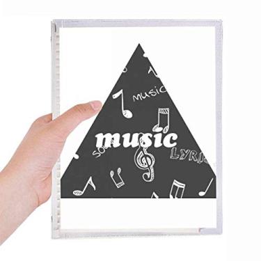 Imagem de Caderno branco com letras e notas de música preta, folha solta, diário recarregável, papelaria