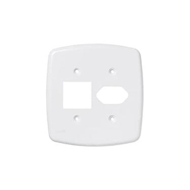 Imagem de Placa 4x4 para 1 interruptor de 2 teclas + 1 tomada 2P+T - cor branca