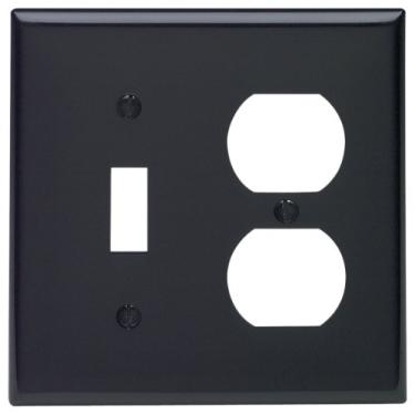 Imagem de Leviton 80705-E Placa de parede com combinação de dispositivo 1-Duplex 2-Gang 1-Duplex, tamanho padrão, nylon termoplástico, suporte para dispositivo, preto