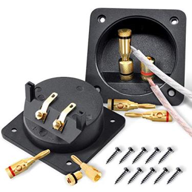 Imagem de Kalevel 2 peças de terminal de caixa de alto-falante de 2 vias e plugues banana banhados a ouro 2 pares conjunto de parafuso conector caixa de subwoofer terminal quadrado 3,2 polegadas para DIY carro doméstico estéreo com parafusos
