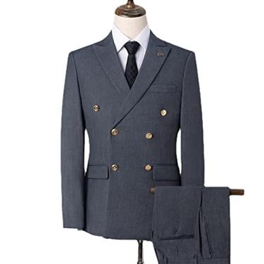 Imagem de Ternos masculinos, jaqueta casual slim fit de 2 peças, blazer de casamento sólido trespassado, cinza, G (50/34)
