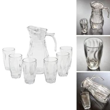 Imagem de Jarra De Vidro Com 6 Copos Tampa Água Suco 1800ml