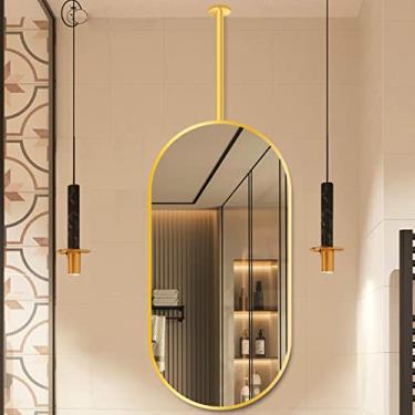 Imagem de Espelho oval de banheiro suspenso no teto dourado, espelho decorativo flutuante - espelho de parede - espelhos de barbear, com espelho de moldura de metal para banheiro, sala de estar, quarto, entradas (tamanho: 40